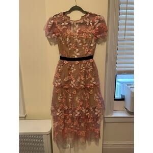 Self Portrait Pink Floral Tiered Dress - XS